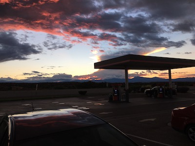 A gas station in Santa Fe at dusk